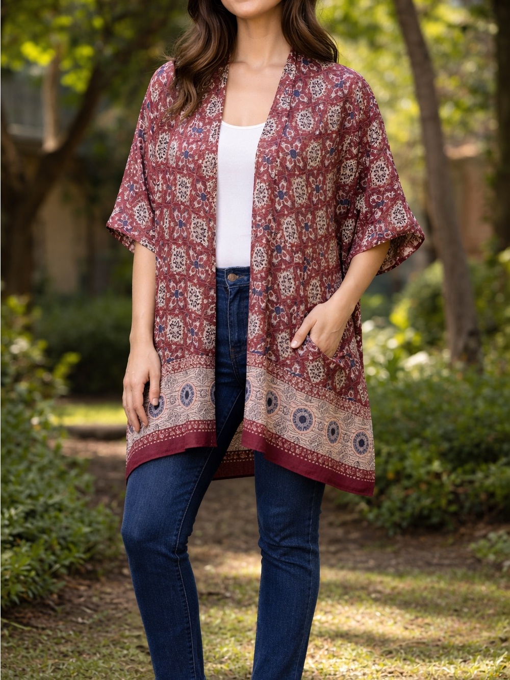 Blondie burgundy pattern kimono kaftan one size fits most